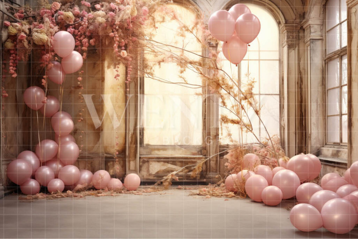 Fabric Photography Background Room with Pink Balloons / Backdrop 4866