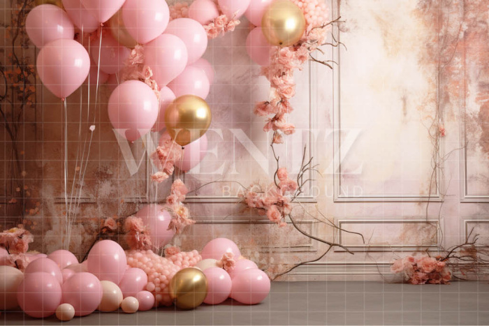 Fabric Photography Background Room with Pink Balloons / Backdrop 4867