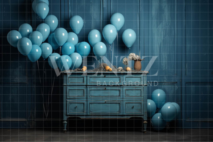 Fabric Photography Background Room with Blue Balloons / Backdrop 4870