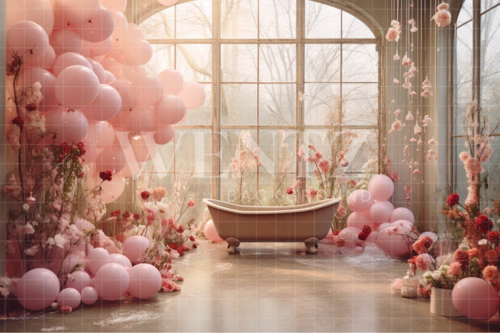 Fabric Photography Background Set with Balloons and Bathtub/ Backdrop 4879