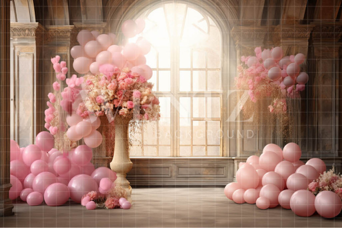 Fabric Photography Background Room with Pink Balloons / Backdrop 4882