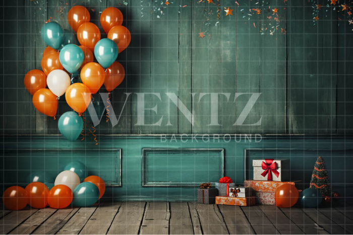 Fabric Photography Background Room with Balloons and Gifts / Backdrop 4883