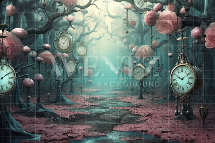 Fabric Photography Background Set with Clock and Flowers / Backdrop 4884