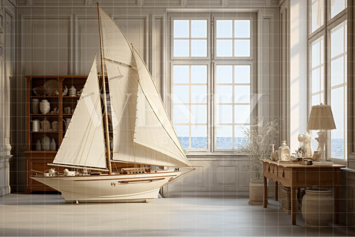 Fabric Photography Background Room with Ship / Backdrop 4886