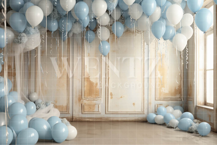 Fabric Photography Background Room with Blue Balloons / Backdrop 4899