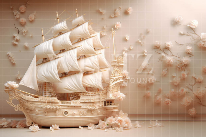 Fabric Photography Background Floral Ship / Backdrop 4904