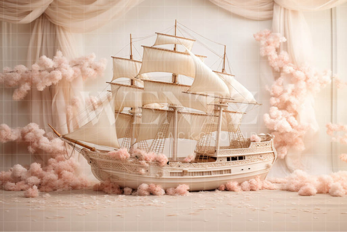 Fabric Photography Background Floral Ship / Backdrop 4905