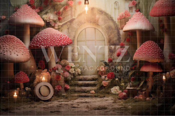 Photographic Background in Scenery Fabric with Mushrooms / Backdrop 4909