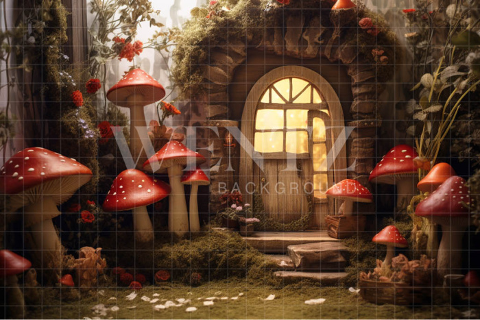 Fabric Photography Background Mushroom House / Backdrop 4910