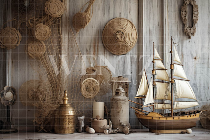 Fabric Photography Background Room with Ship / Backdrop 4915