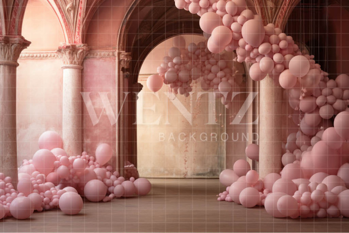 Fabric Photography Background Set with Pink Balloons / Backdrop 4920