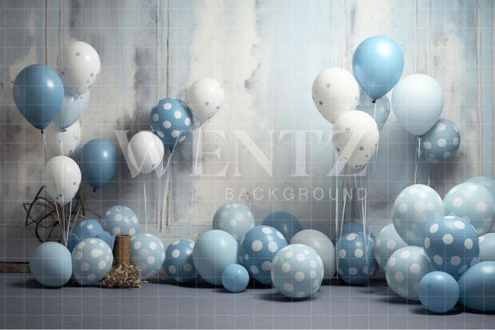 Fabric Photography Background Blue Polka Dot Balloons / Backdrop 4921
