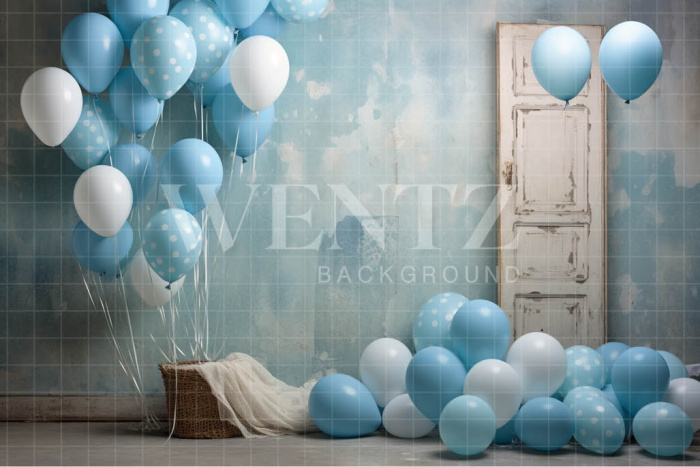 Fabric Photography Background White and Blue Balloons / Backdrop 4922
