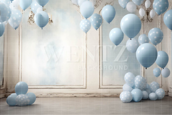 Fabric Photography Background White and Blue Balloons / Backdrop 4923