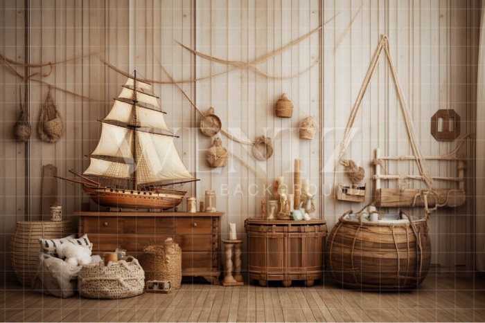 Photographic Background in Fabric Room with Ship / Background 4933