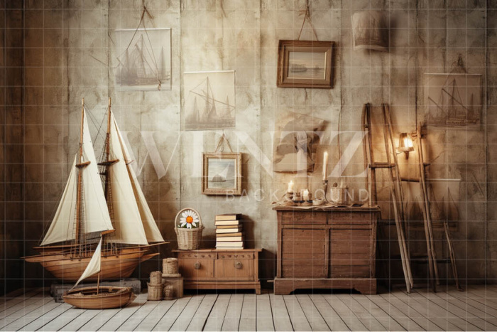 Photographic Background in Fabric Room with Ship / Background 4939