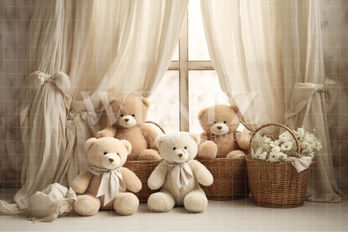 Photographic Background in Fabric Window with Bears / Backdrop 4939