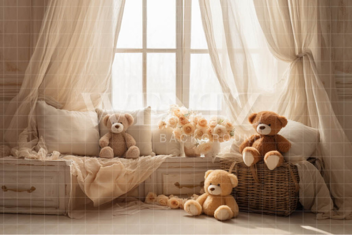 Photographic Background in Fabric Window Scenery with Bears / Backdrop 4940