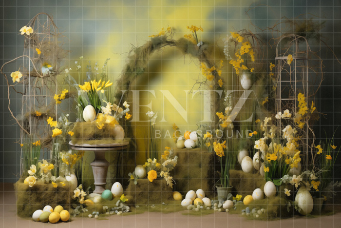 Fabric Photography Background Easter Scenery with Flowers / Backdrop 5212