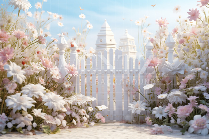 Fabric Photography Background Easter Scenery Floral Fence / Backdrop 5216