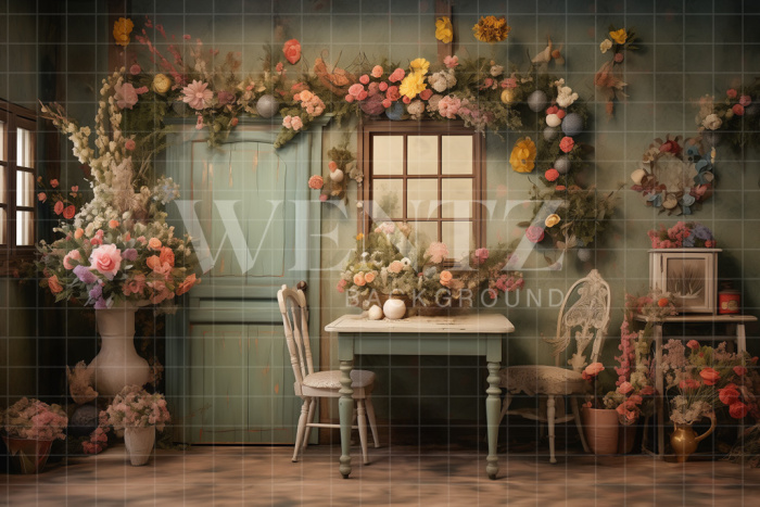 Fabric Photography Background Easter Scenery with Flowers 5247