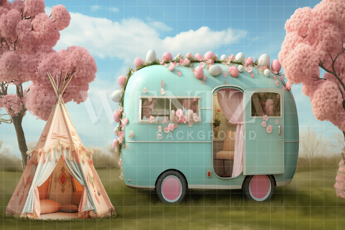 Fabric Photography Background Easter Trailer / Backdrop 5289