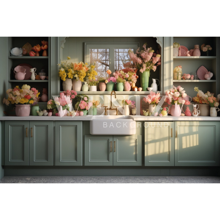Fabric Photography Background Easter Kitchen / Backdrop 5457