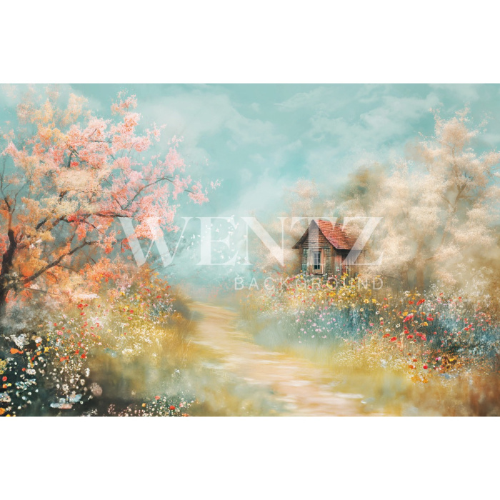 Fabric Photography Background Easter House / Backdrop 5663