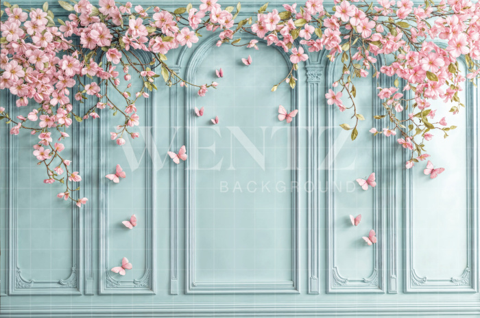 Fabric Photography Background Mother's Day Boiserie with Flowers / Backdrop 6938