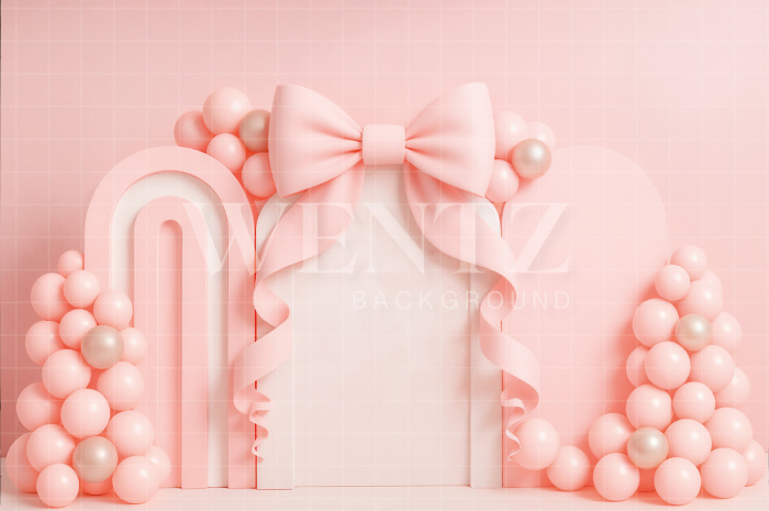 Fabric Photography Background Cake Smash with Bow and Balloons / Backdrop 7225