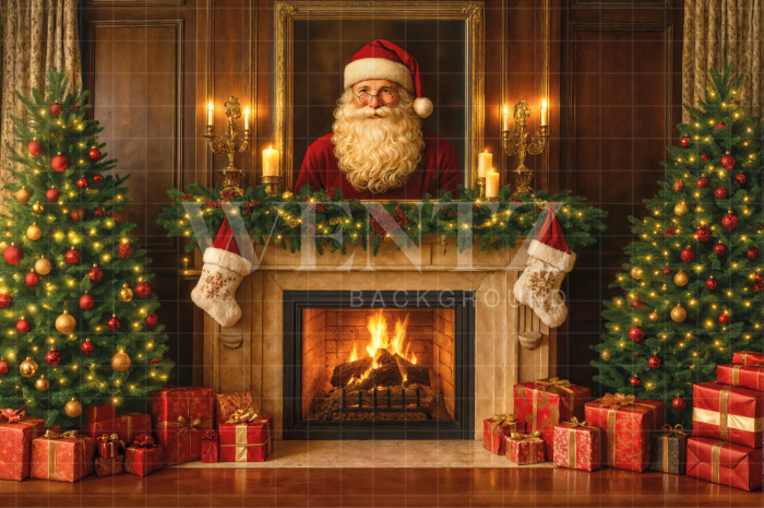 Fabric Photography Background Christmas Fireplace / Backdrop 7463