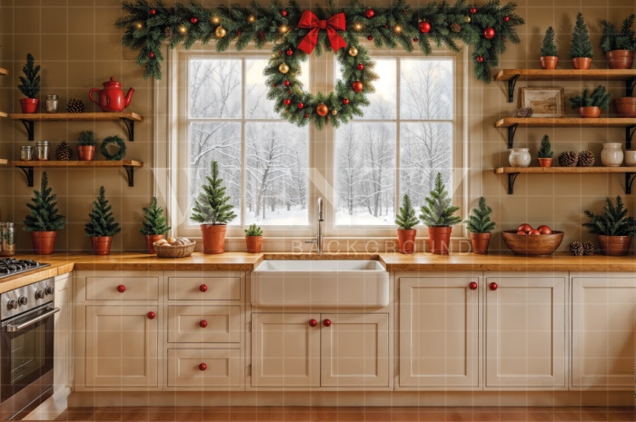 Fabric Photography Background Christmas Kitchen / Backdrop 7824