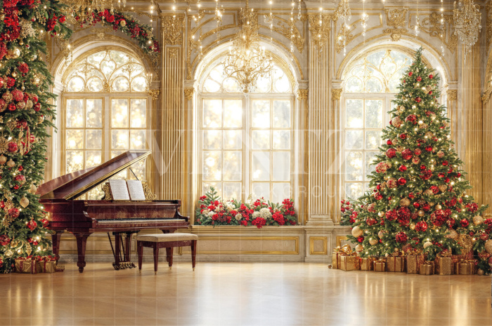 Fabric Photography Background Christmas Piano / Backdrop 7922