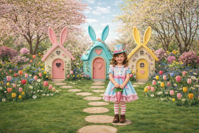 Fabric Photography Background Easter Village / Backdrop 7987