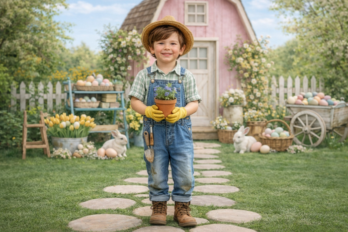 Fabric Photography Background Easter Rabbit House / Backdrop 8057