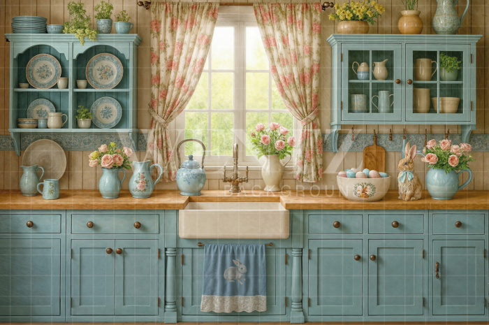 Fabric Photography Background Easter Kitchen / Backdrop 8072