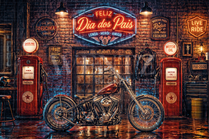 Fabric Photography Background Father's Day Motorcycle Repair Shop / Backdrop 8368