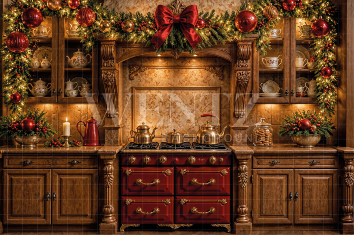 Fabric Photography Background Christmas Kitchen / Backdrop 8473