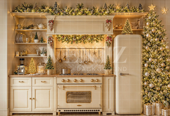 Fabric Photography Background Christmas Kitchen / Backdrop 8543