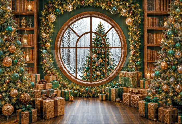 Fabric Photography Background Window Christmas / Backdrop 8546