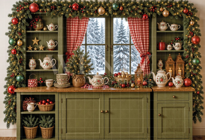 Fabric Photography Background Christmas Kitchen / Backdrop 8552