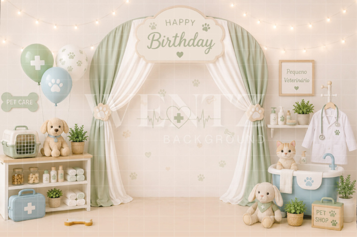 Fabric Photography Background Little Veterinarian Cake Smash / Backdrop 8818