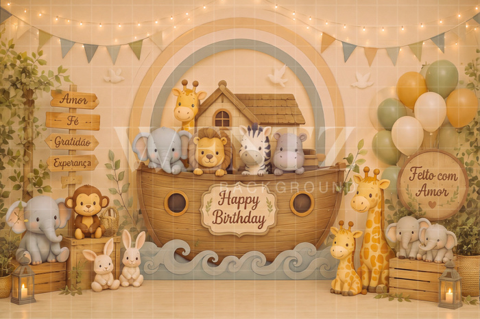 Fabric Photography Background Noah's Ark Cake Smash / Backdrop 8828