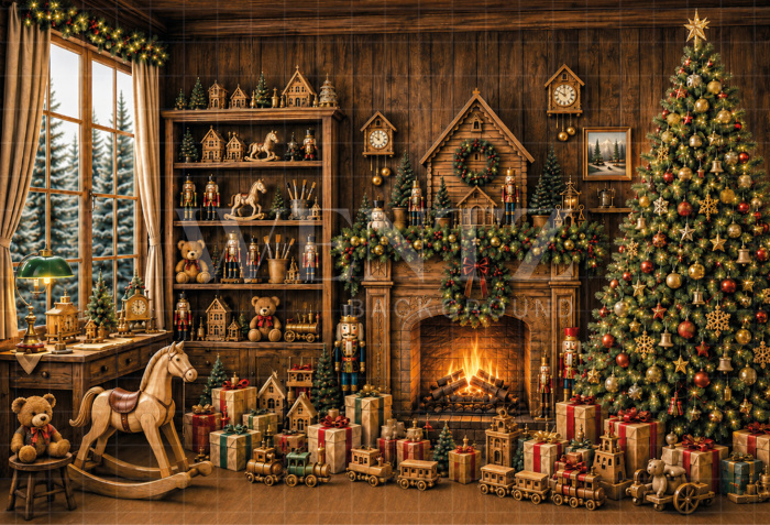 Fabric Photography Background Christmas Fireplace / Backdrop 8853