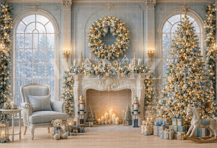 Fabric Photography Background Christmas Fireplace / Backdrop 8857