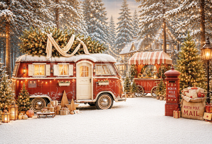 Fabric Photography Background Christmas Trailer / Backdrop 8858