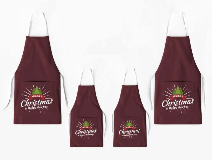 Kit 4 Christmas Family Aprons with Pocket Print Wine / AW04