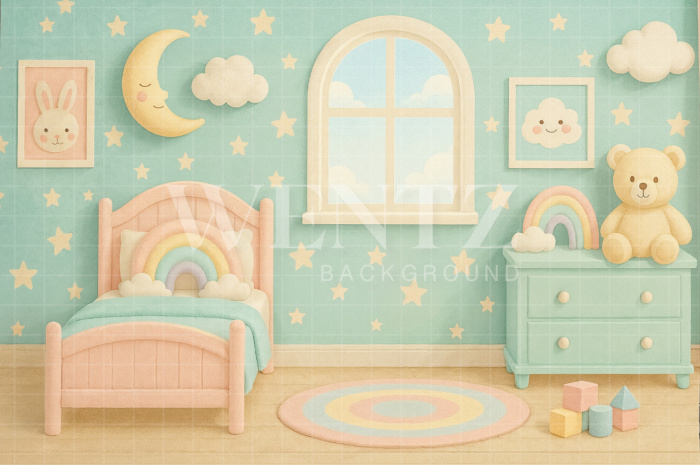 Fabric Photography Background Room with Clouds / Backdrop 7709