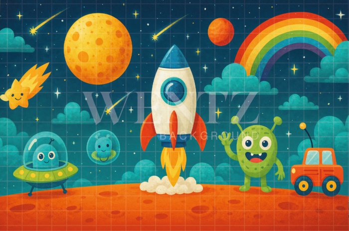 Fabric Photography Background Rocket Children's Day / Backdrop 7711
