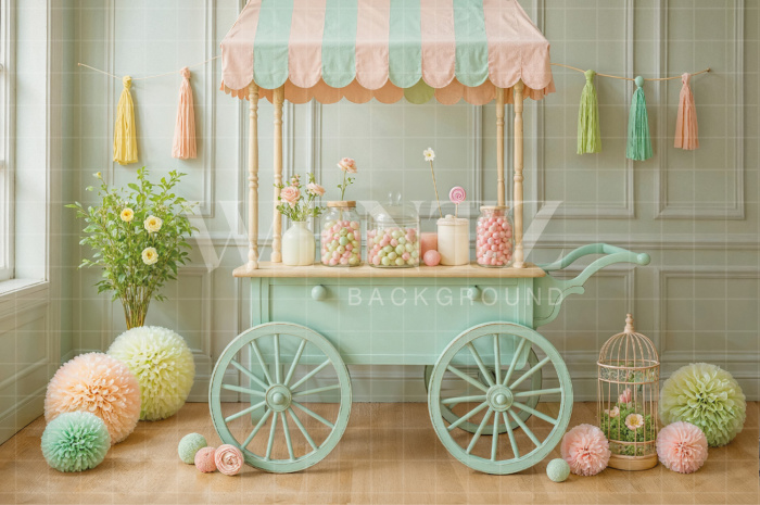 Fabric Photography Background Children's Day Candy Cart / Backdrop 7789